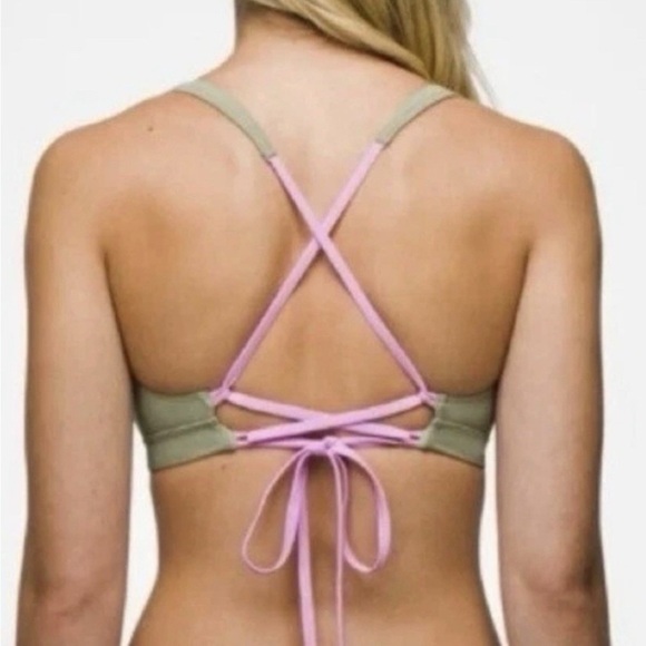 Prana Tulum Top Black Color Block Green Lilac Bikini Summer Pool Vacation Medium - Picture 2 of 5